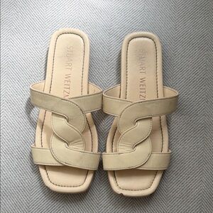 Stuart Weitzman Beige Braided Slide Sandals